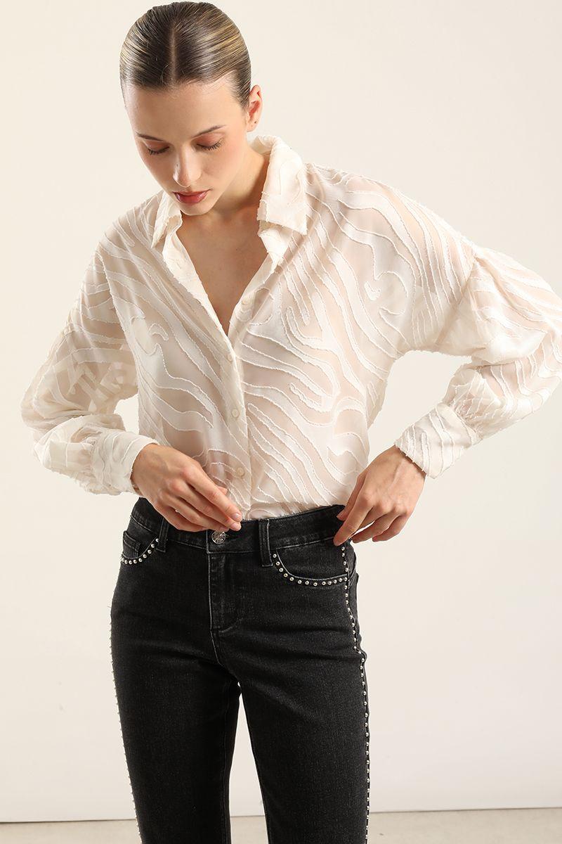 Blusa Fantasia Cebra Semitransparente, Beige Liola-6