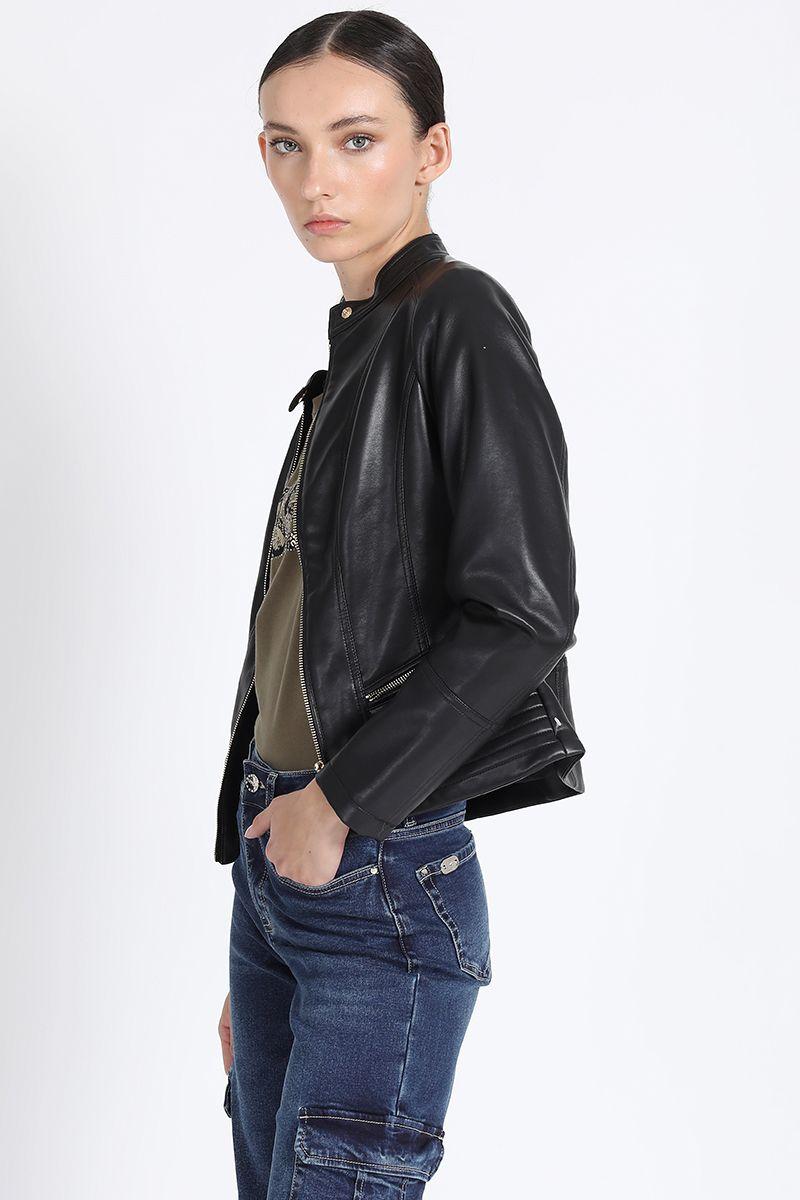 Chaqueta Corta Efecto Cuero, Negro Liola-0