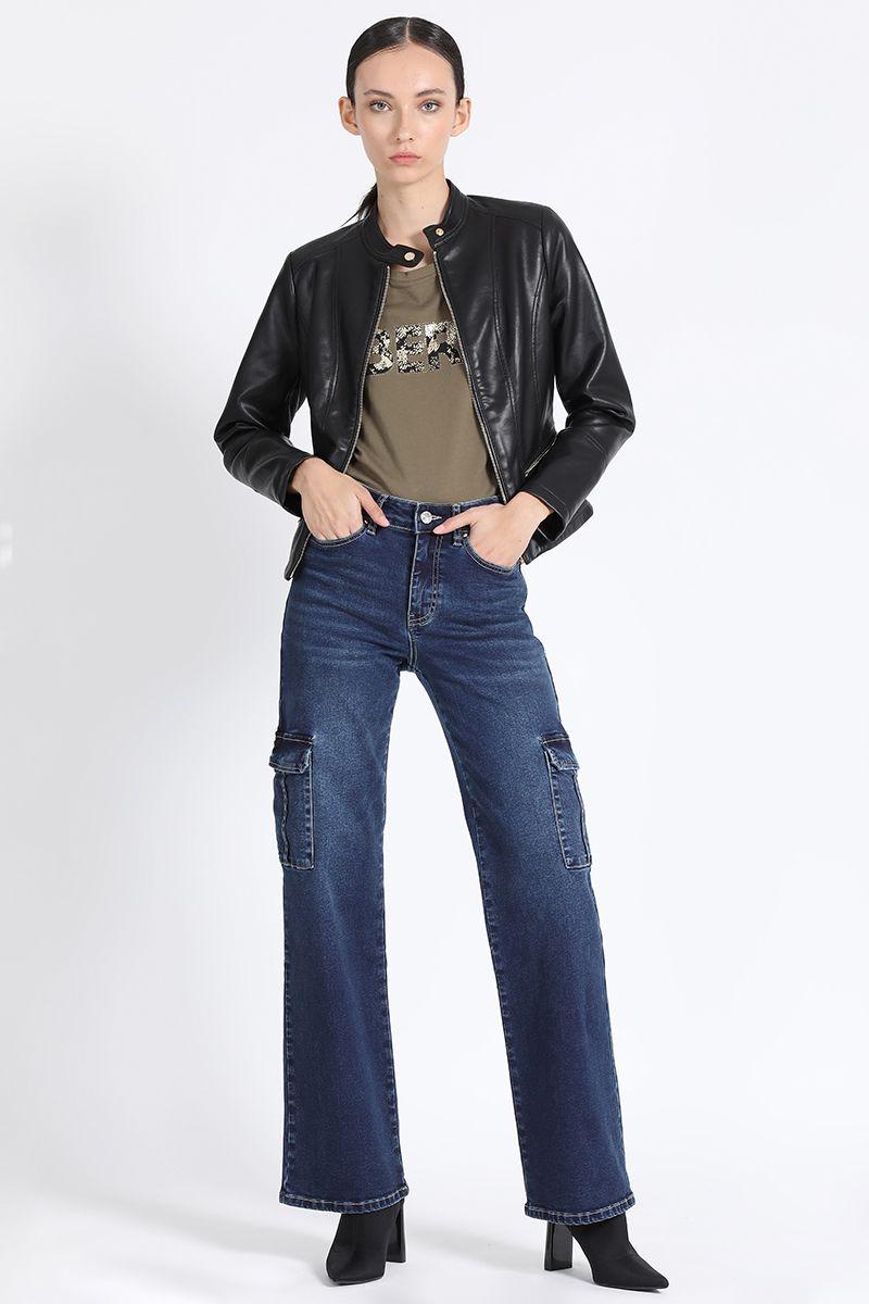 Chaqueta Corta Efecto Cuero, Negro Liola-1