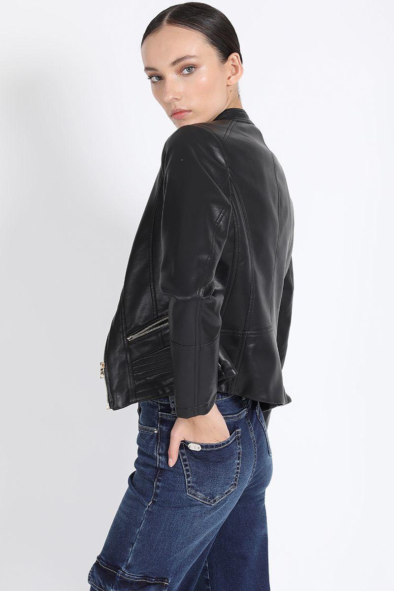 Chaqueta Corta Efecto Cuero, Negro Liola-4