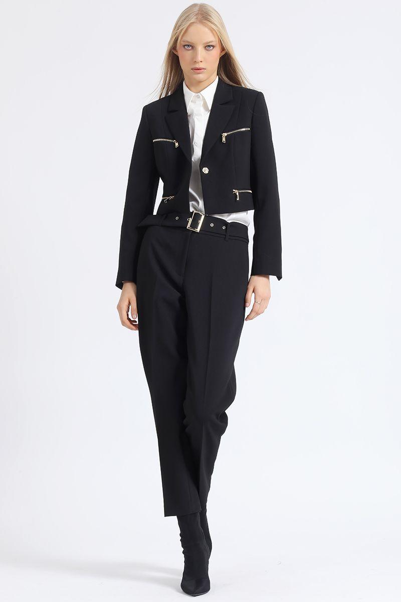 Pantalon Sastre Tiro Alto Con Cinturon, Negro Liola-0