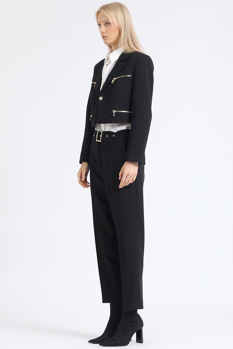 Pantalon Sastre Tiro Alto Con Cinturon, Negro Liola-2