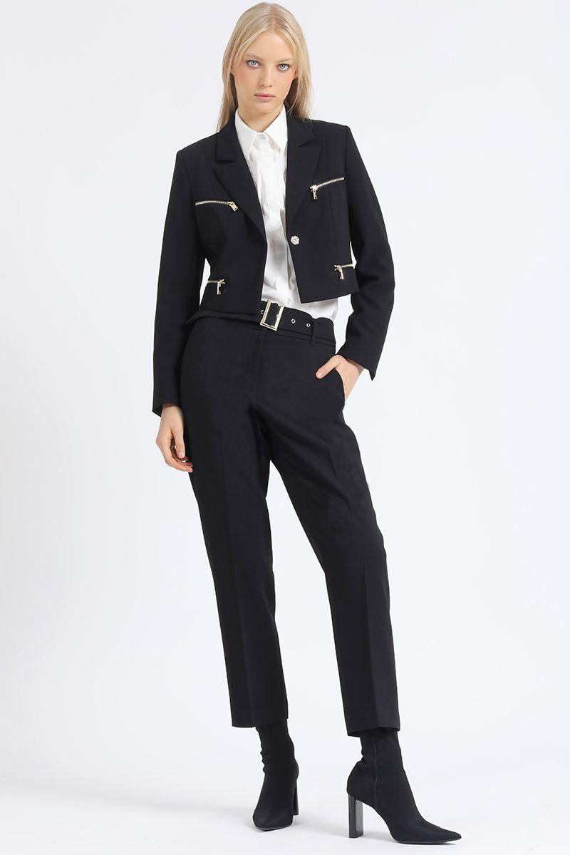 Pantalon Sastre Tiro Alto Con Cinturon, Negro Liola-3