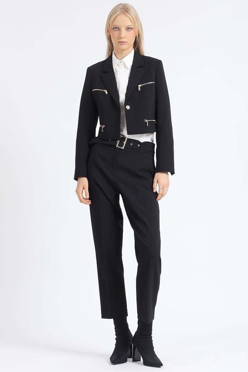 Pantalon Sastre Tiro Alto Con Cinturon, Negro Liola-6