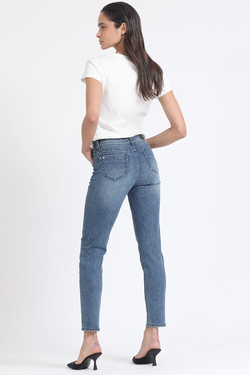 Jeans Skinny Tiro Medio, Doble Pretina, Azul Liola-4