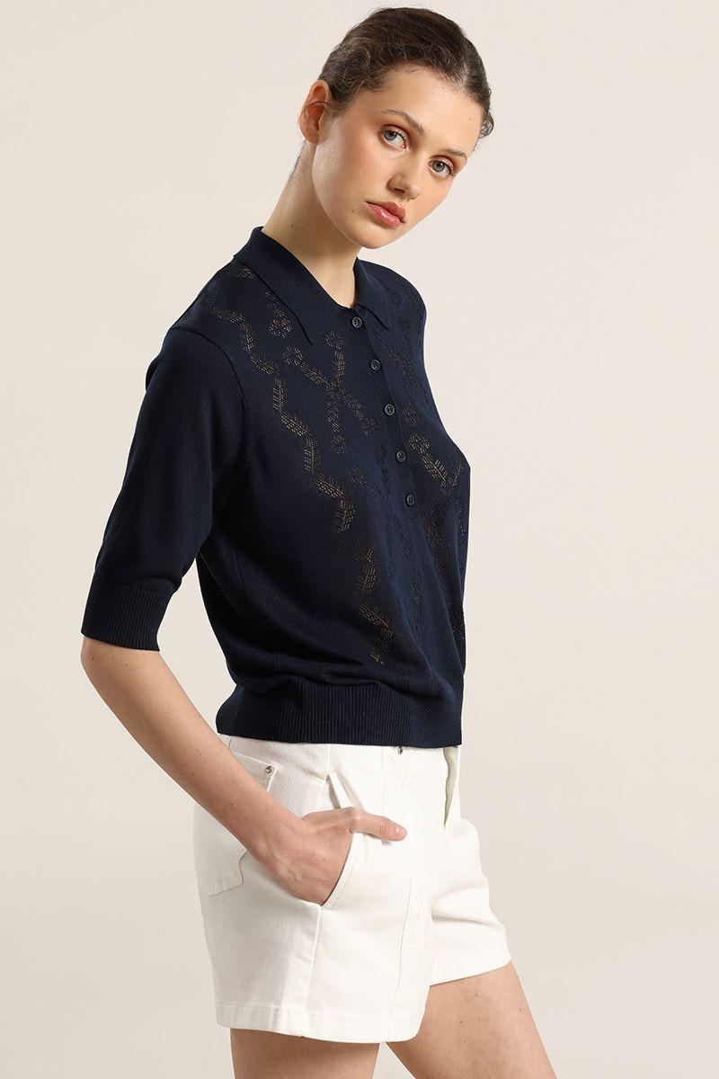 Jersey punto, cuello camisero, azul Liola-2