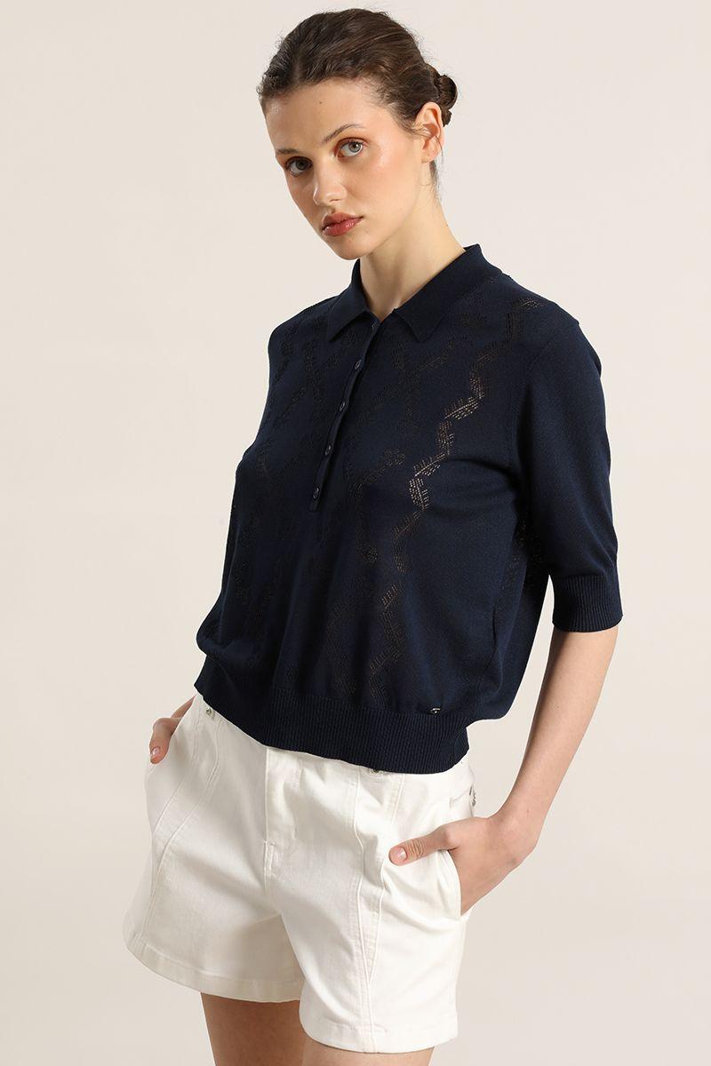 Jersey punto, cuello camisero, azul Liola-6