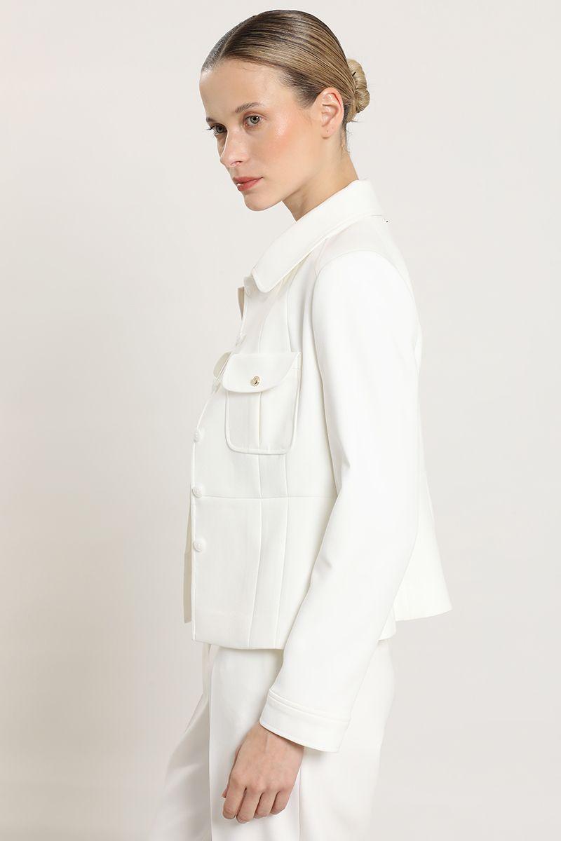 Chaqueta entallada, bolsillo parche, crudo Liola-5