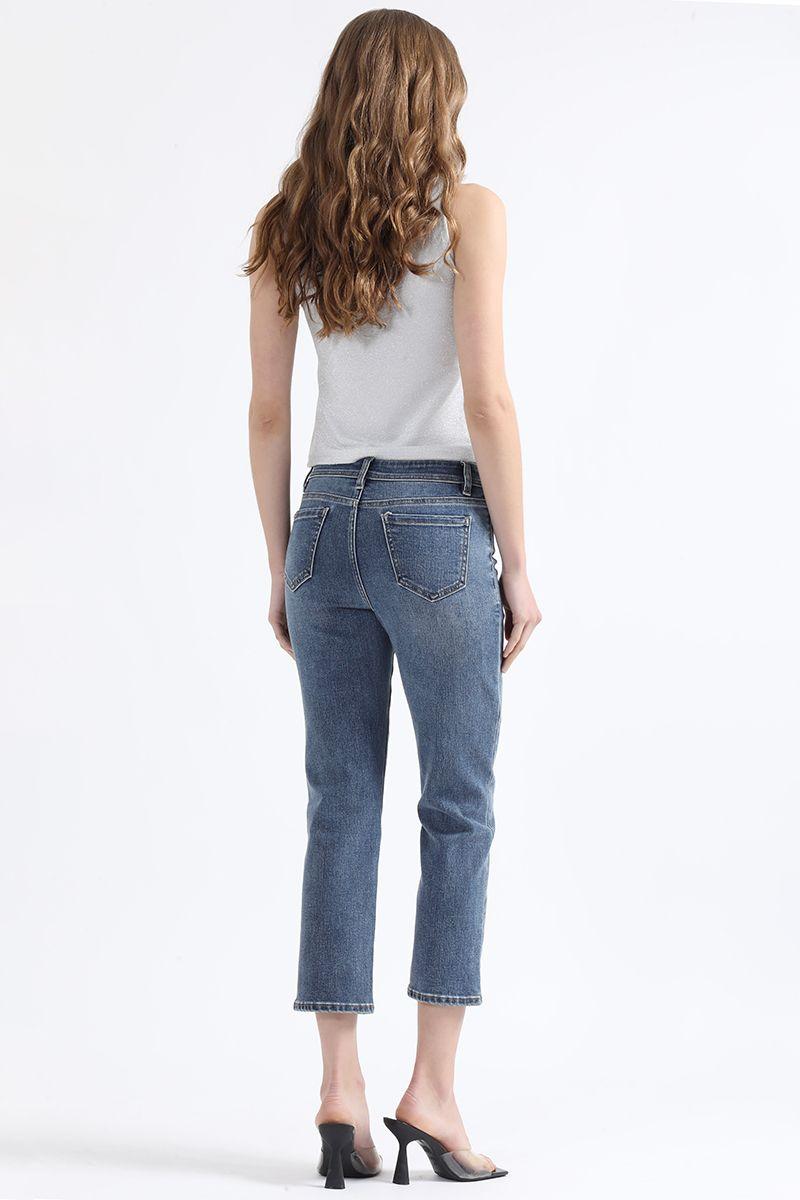 Jeans Slim Cropped Fit, Tiro Medio, Azul Liola-3