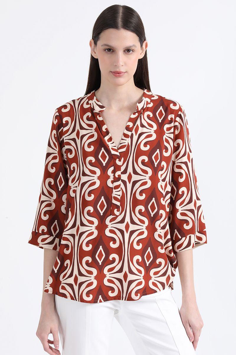 Blusa Fluida Estampado, Café Liola-0