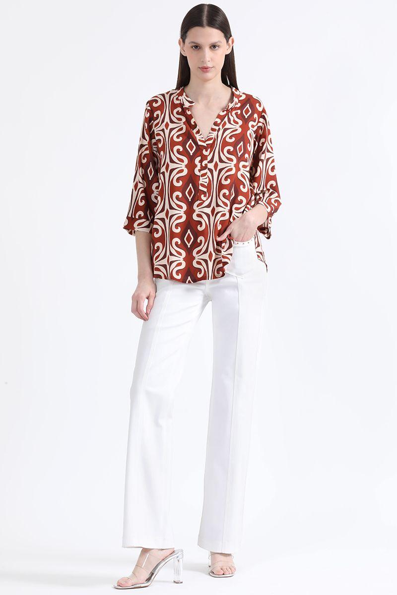 Blusa Fluida Estampado, Café Liola-1