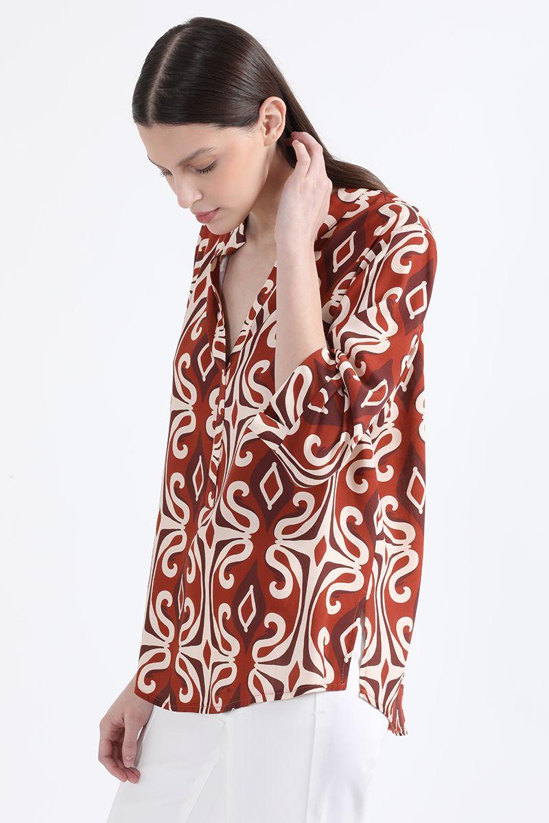 Blusa Fluida Estampado, Café Liola-3