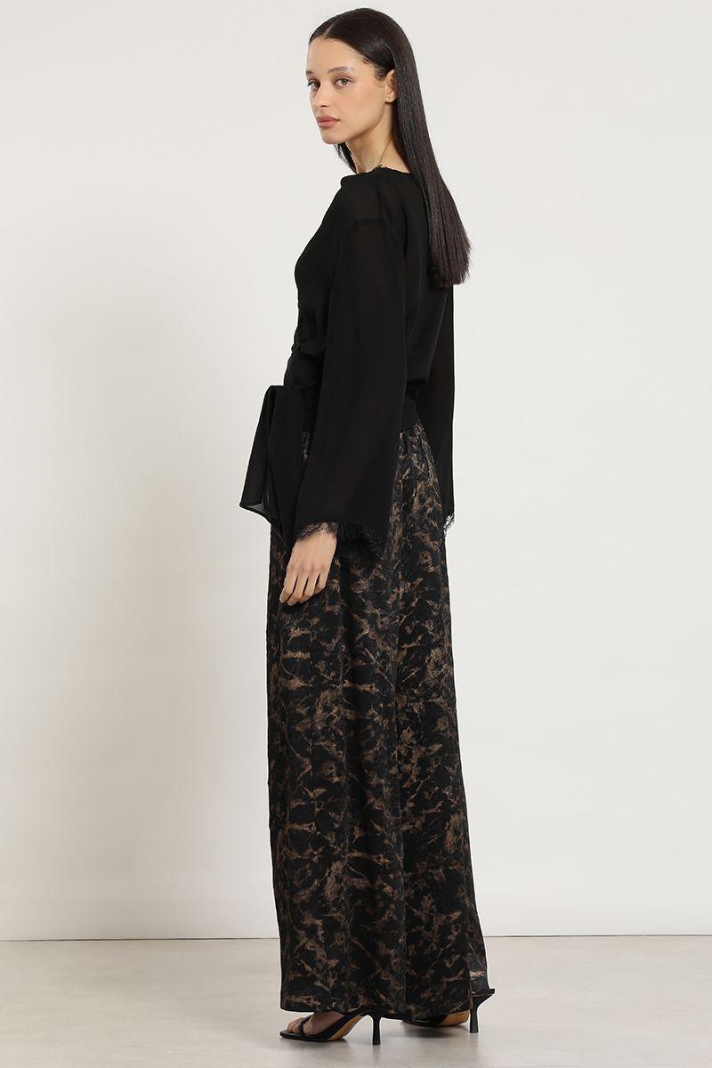 Pantalon ancho, fantasia velvet, negro Liola-3