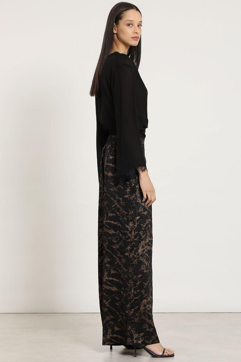 Pantalon ancho, fantasia velvet, negro Liola-4