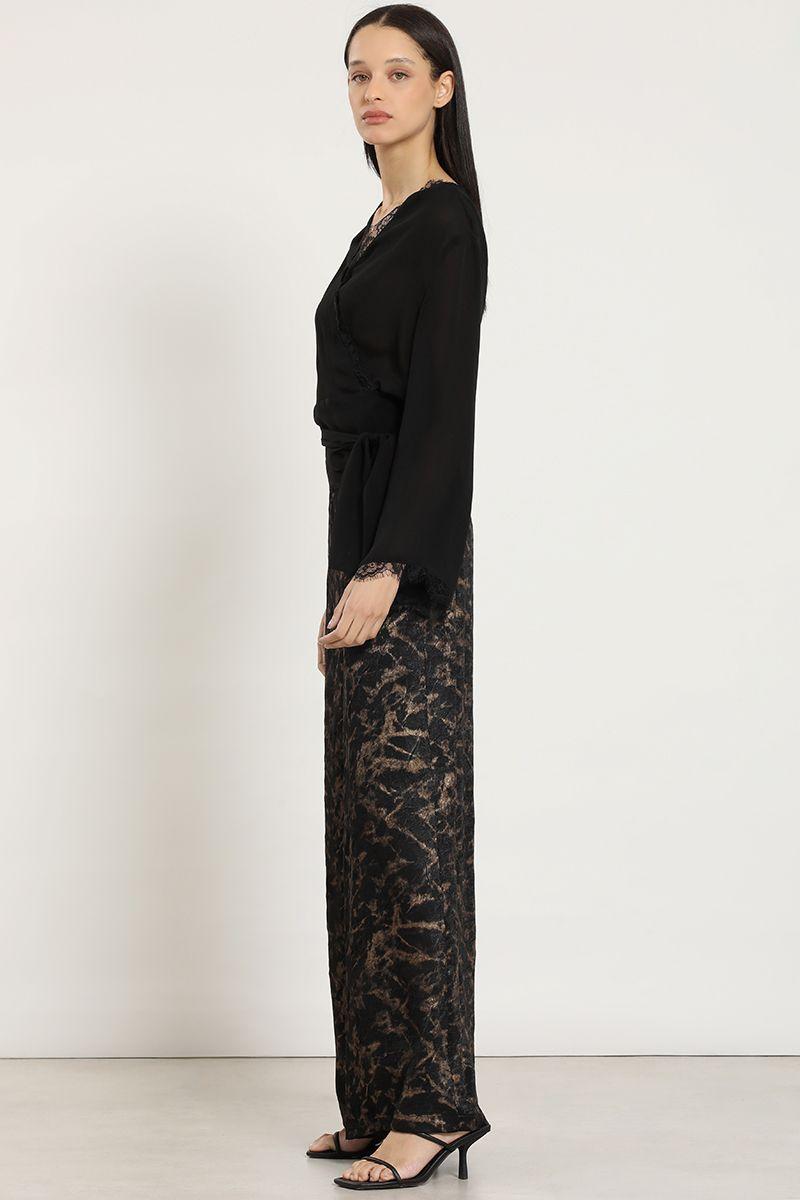 Pantalon ancho, fantasia velvet, negro Liola-6