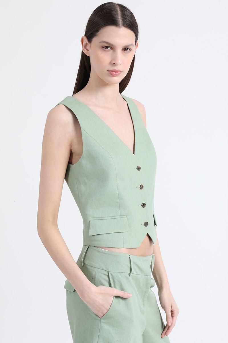 Chaleco Sastre Lino Algodón, Verde Liola-0