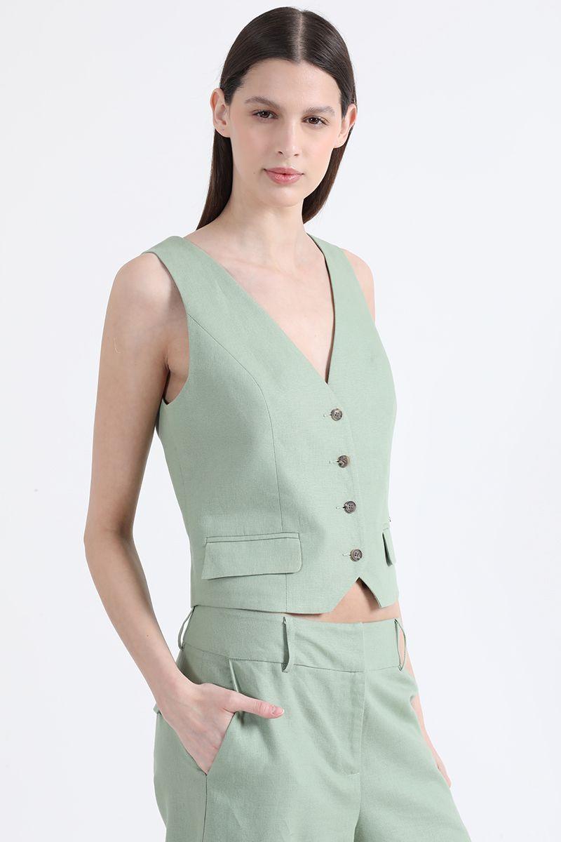 Chaleco Sastre Lino Algodón, Verde Liola-3