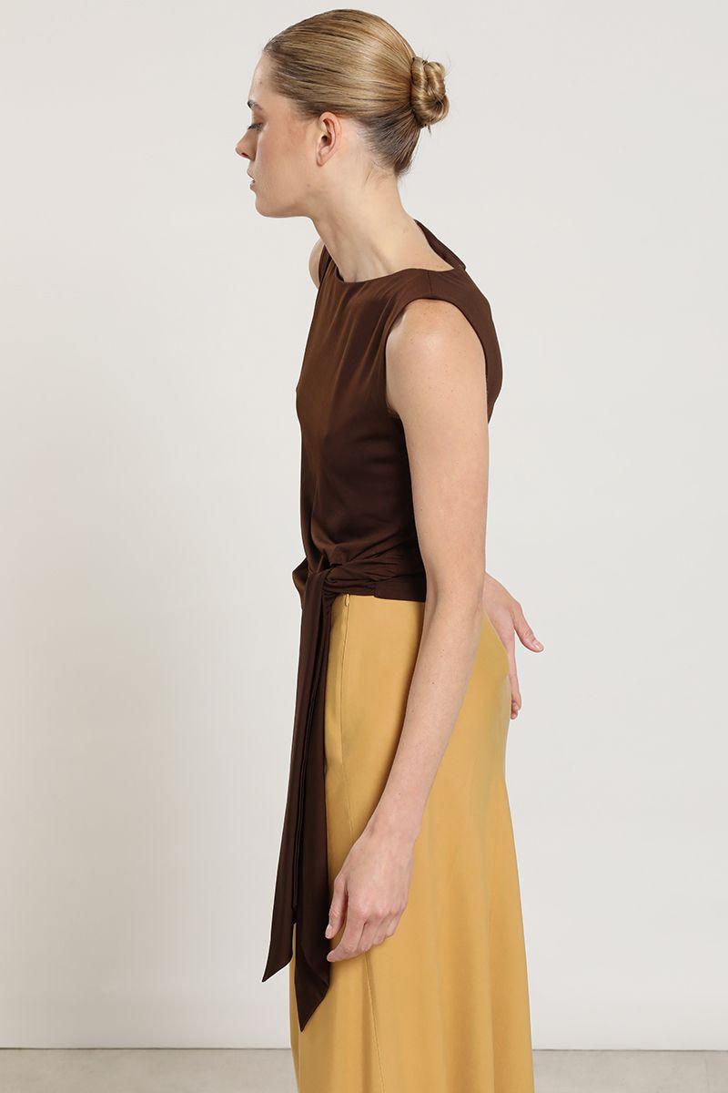 Polera recogido con lazo, chocolate Liola-2