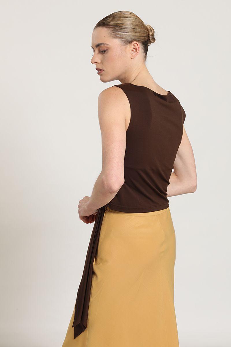 Polera recogido con lazo, chocolate Liola-5