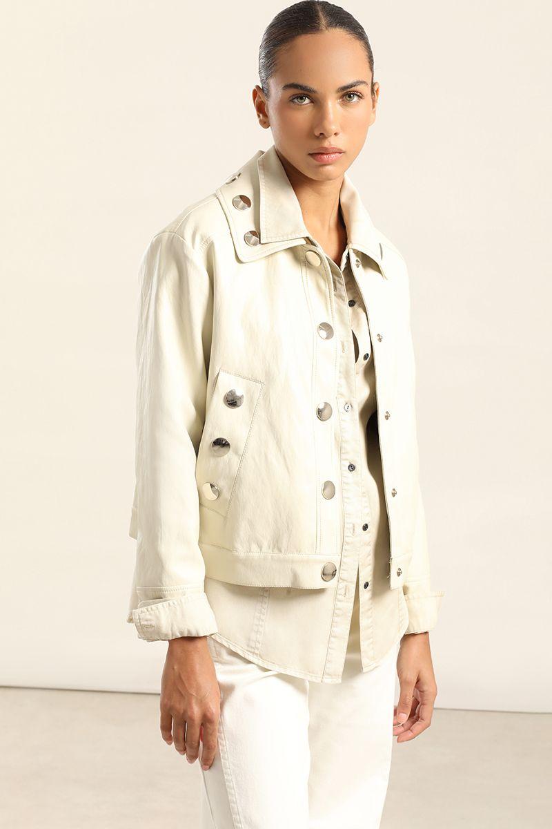 Chaqueta Tachas, Efecto Cuero, Beige Liola-3