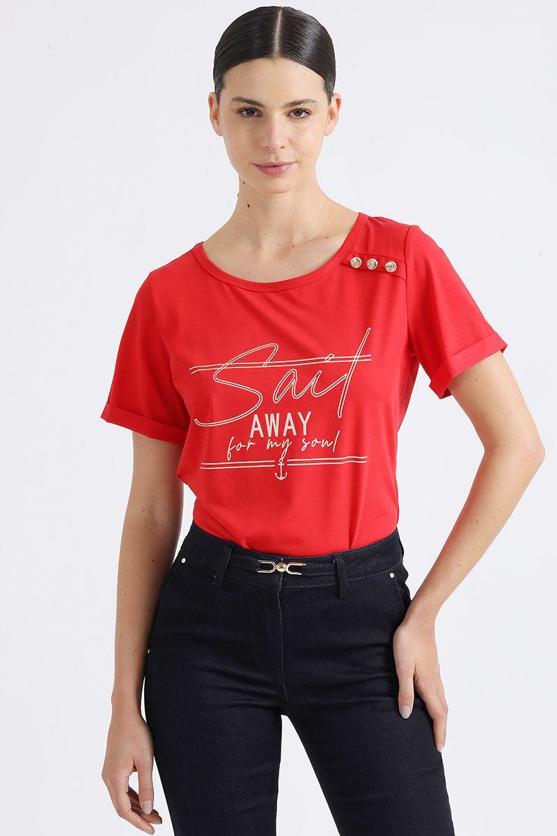 Polera Texto, Y Boton Marinero Rojo Liola-0
