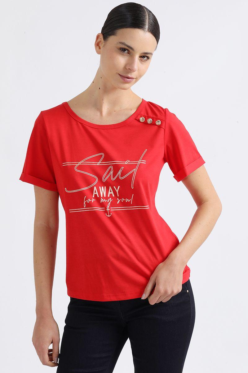 Polera Texto, Y Boton Marinero Rojo Liola-5