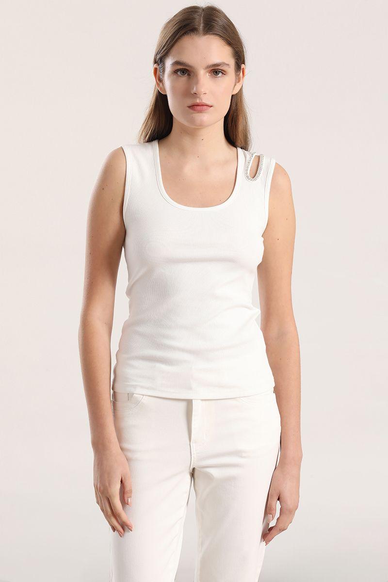 Top abertura strass mujer Liola crudo-3