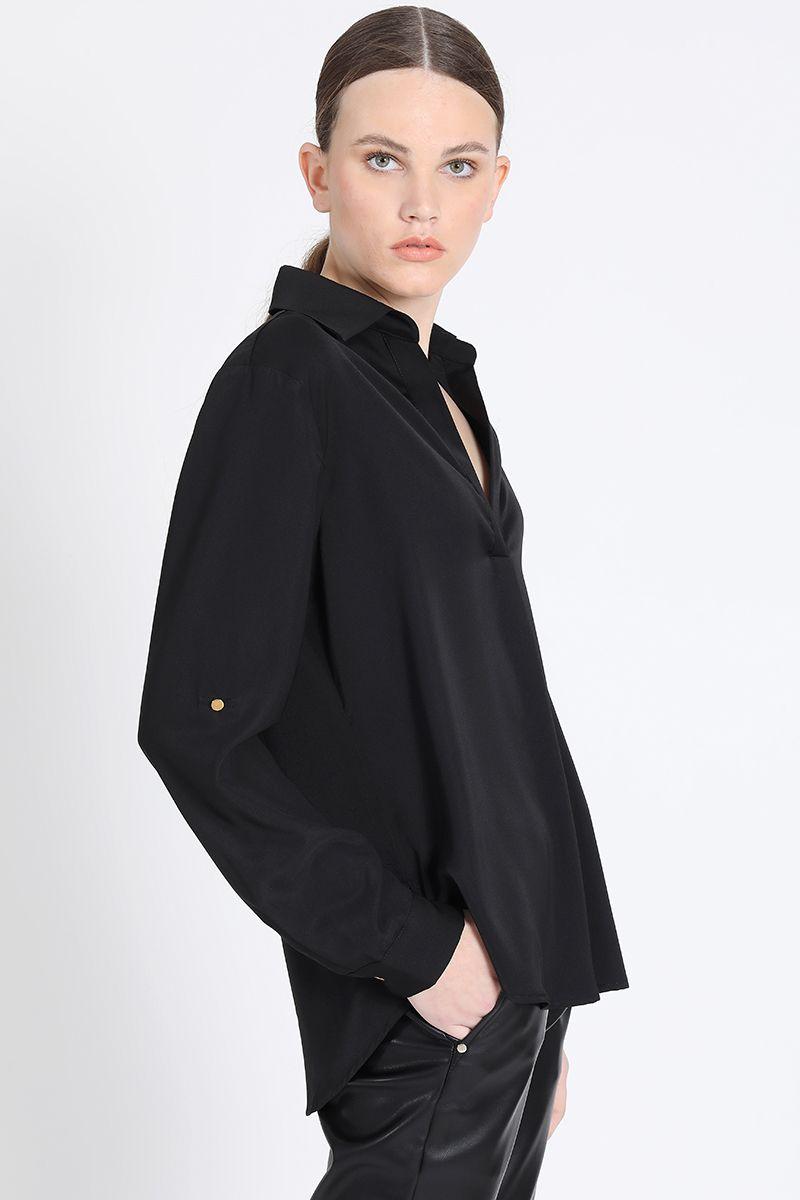 Blusa Con Pliegue Frontal, Negro Liola-2
