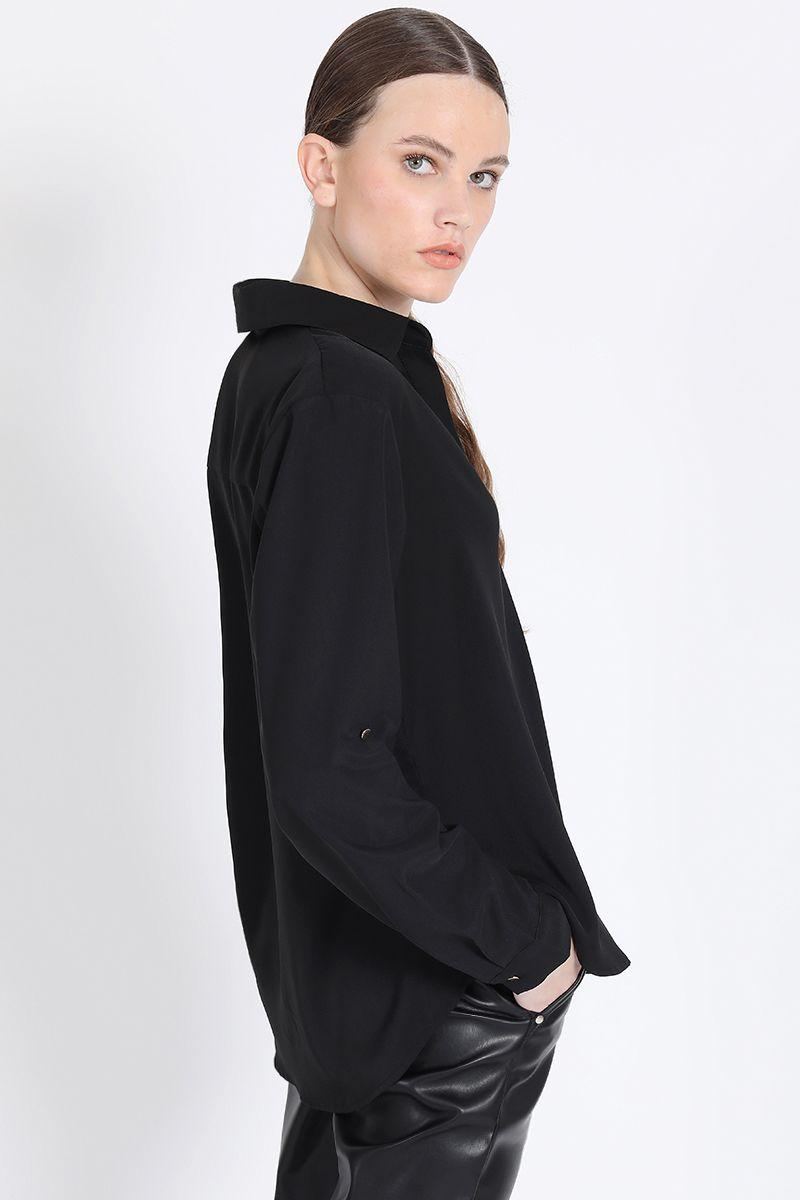 Blusa Con Pliegue Frontal, Negro Liola-3