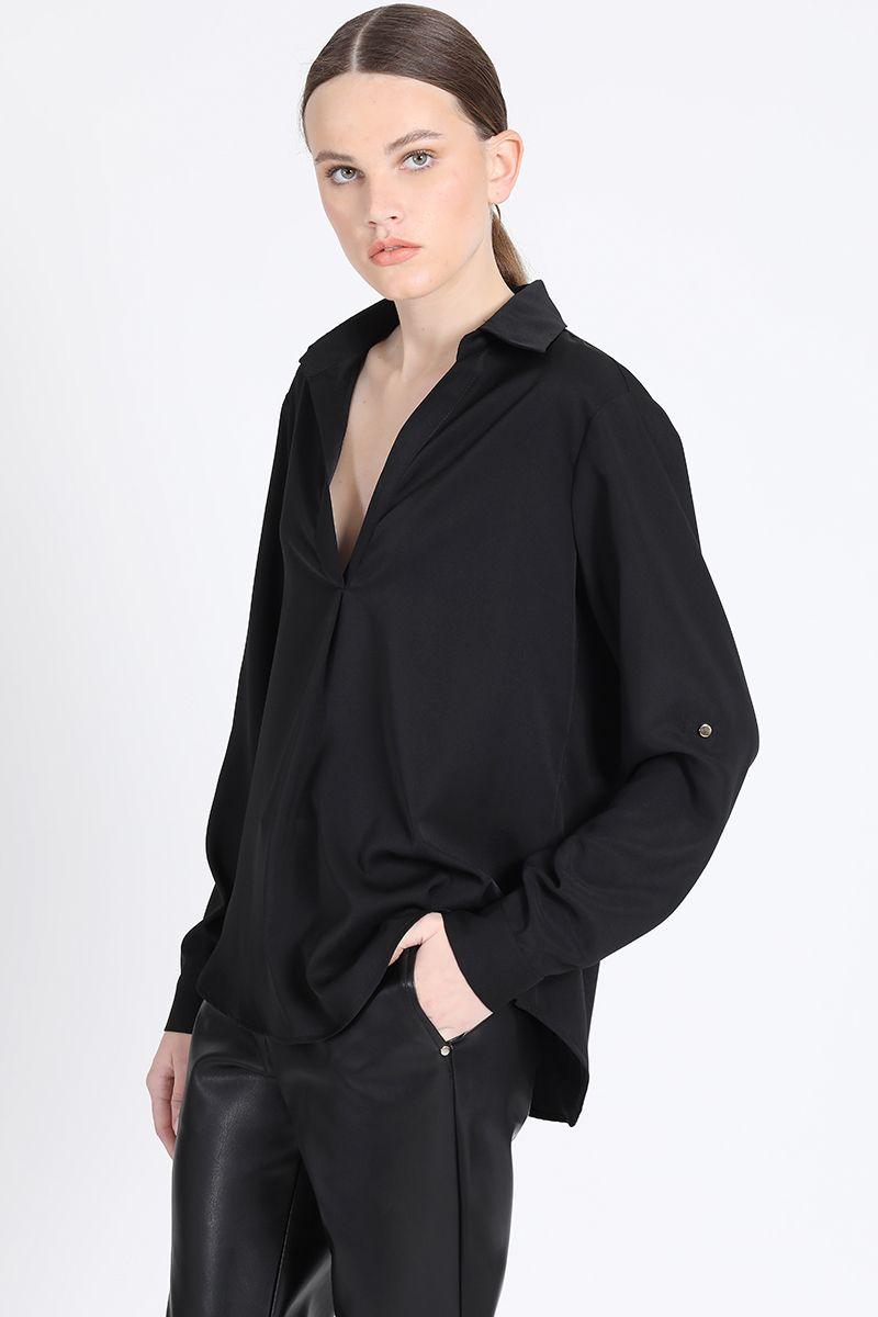 Blusa Con Pliegue Frontal, Negro Liola-4