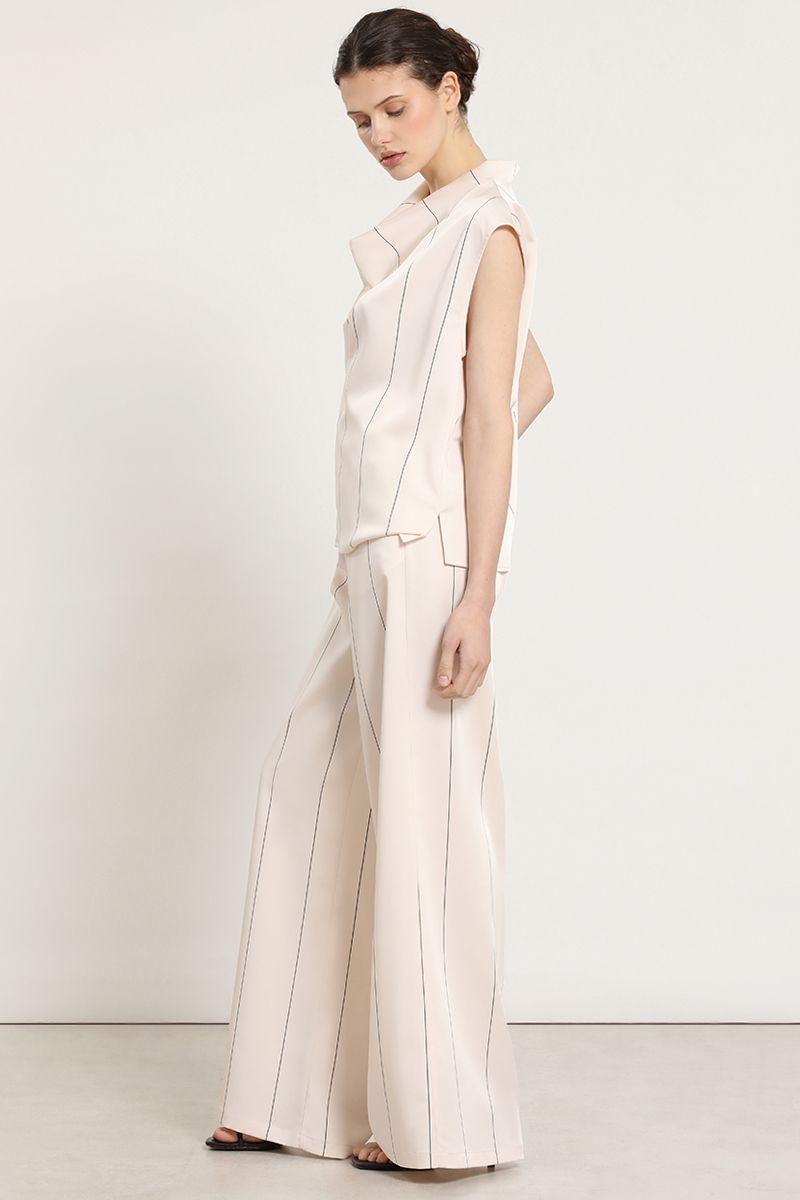 Pantalon ancho, satin, rayas, beige Liola-2
