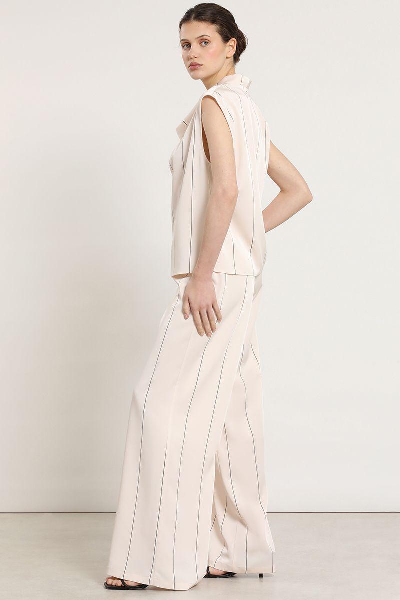 Pantalon ancho, satin, rayas, beige Liola-3