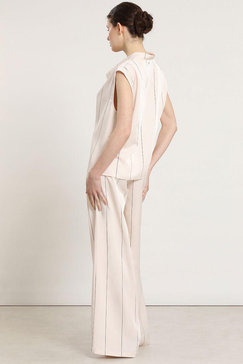 Pantalon ancho, satin, rayas, beige Liola-5