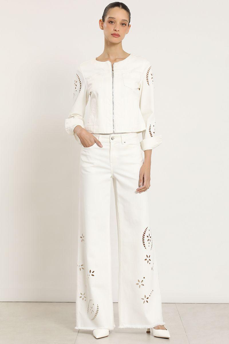 Jeans color palazzo, bordado, crudo Liola-3