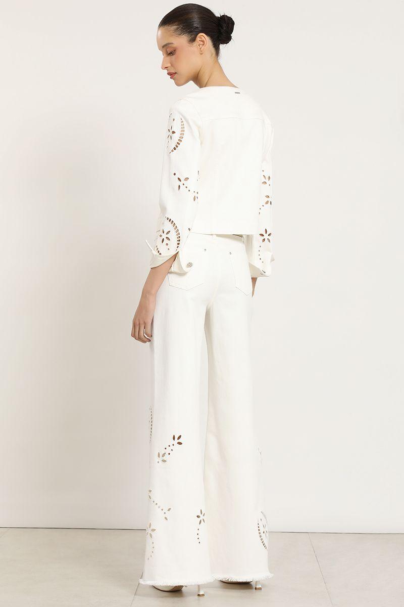 Jeans color palazzo, bordado, crudo Liola-4