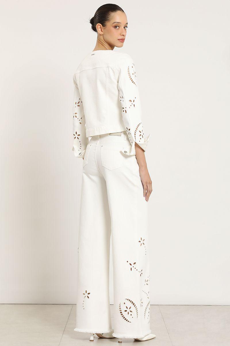 Jeans color palazzo, bordado, crudo Liola-6
