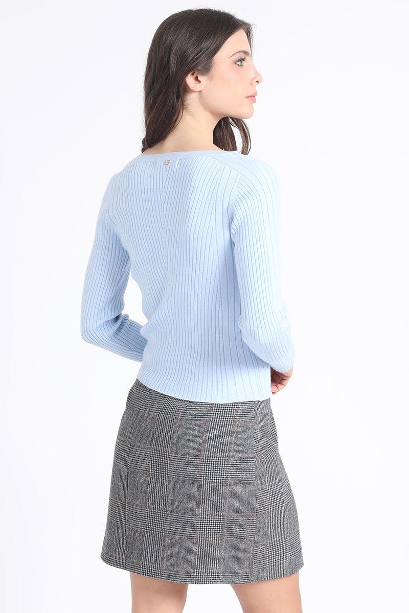 Sweater Tejido Punto, Boton Decorativo, Celeste Liola-3