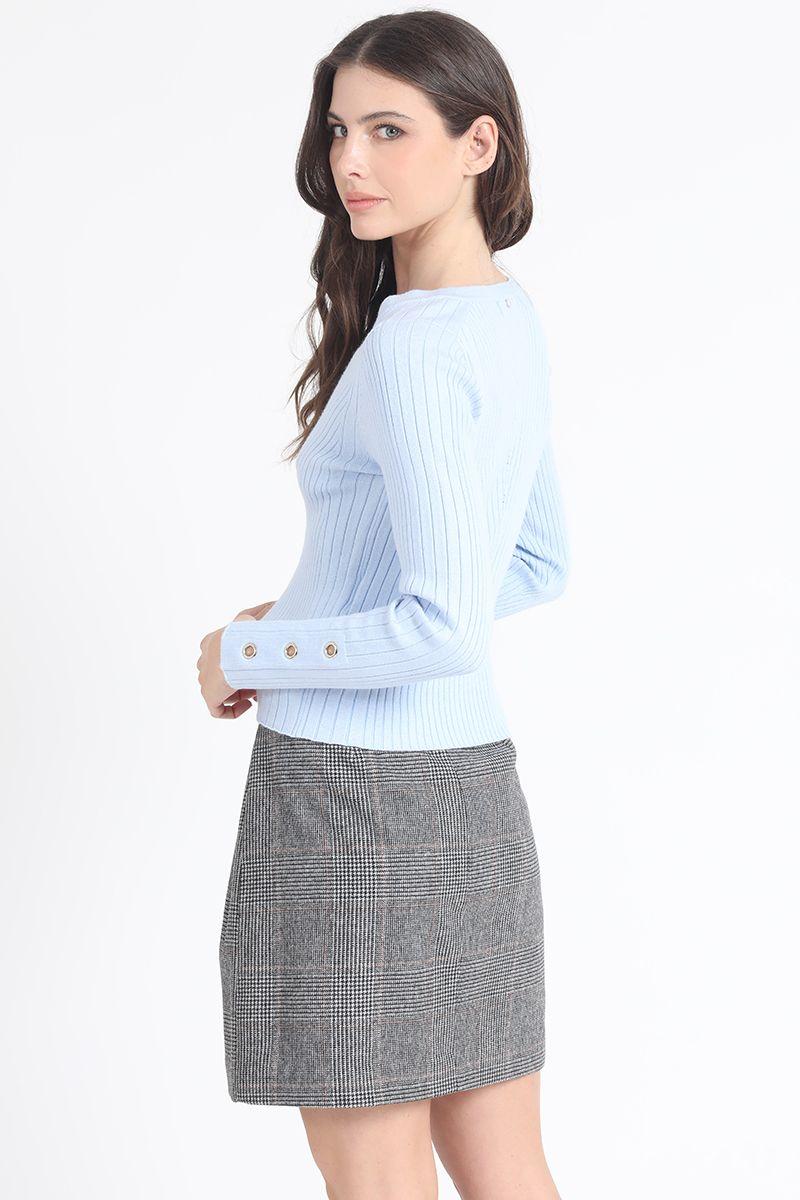 Sweater Tejido Punto, Boton Decorativo, Celeste Liola-4