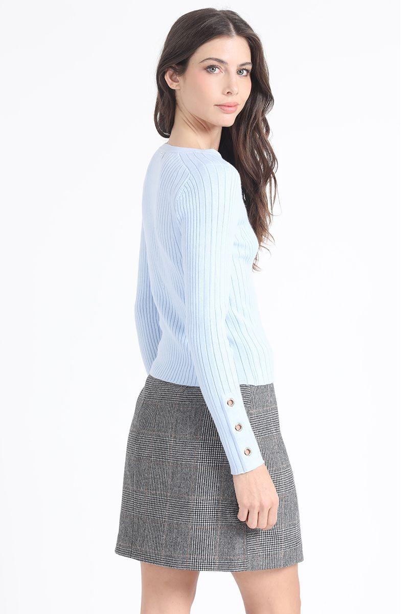 Sweater Tejido Punto, Boton Decorativo, Celeste Liola-6