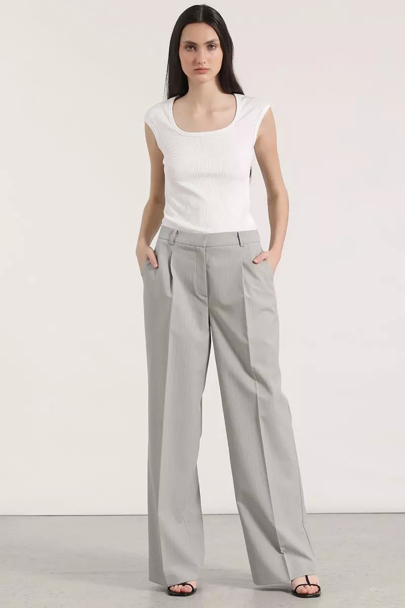 Pantalón ancho con pinza liola mujer gris-0