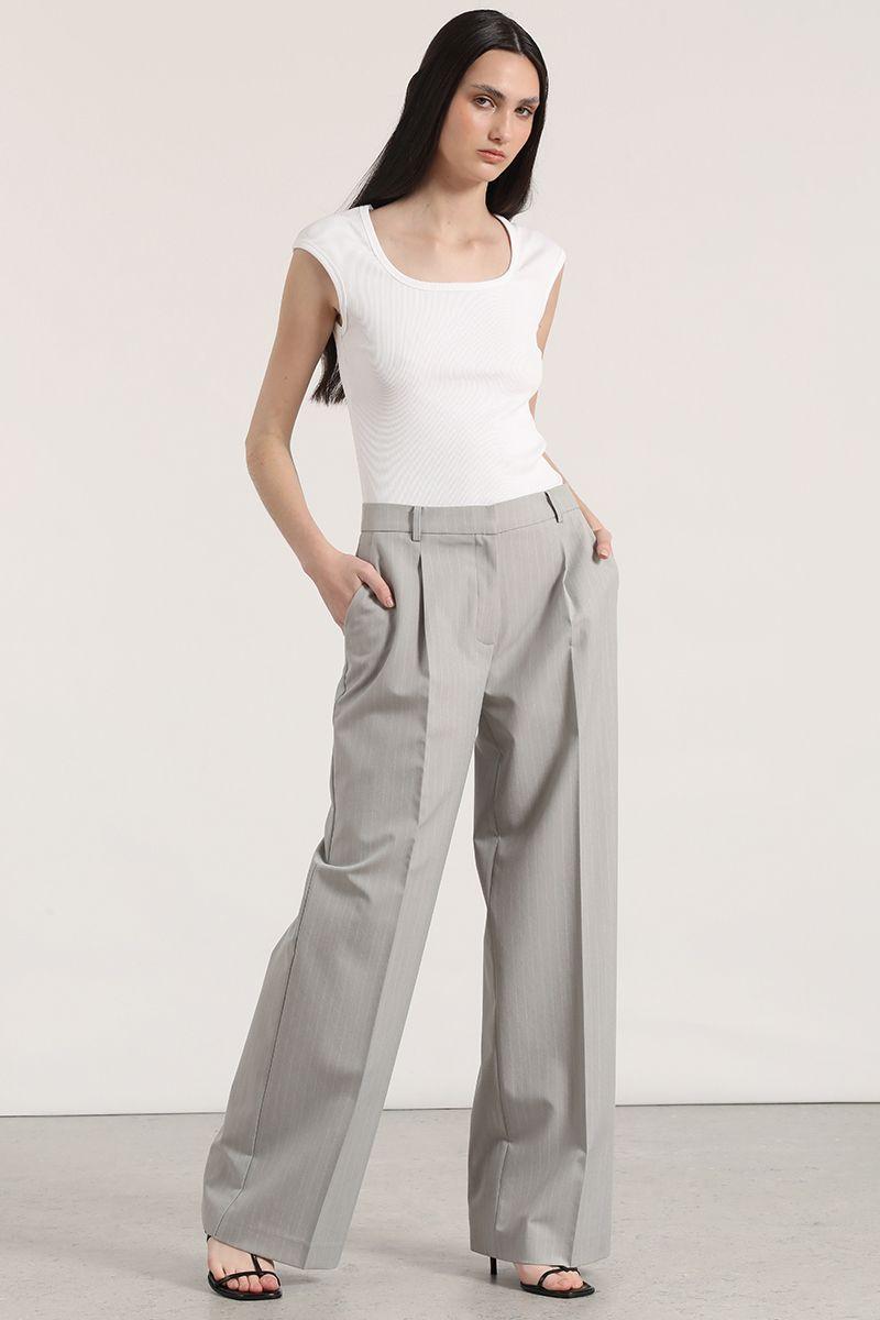 Pantalón ancho con pinza liola mujer gris-2