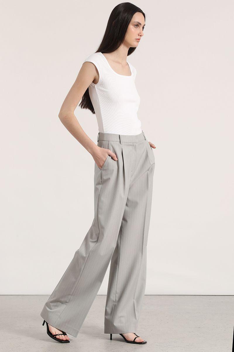 Pantalón ancho con pinza liola mujer gris-3