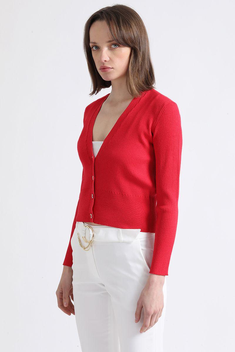 Cardigan Tejido Punto, Boton Fantasia, Rojo Liola-0