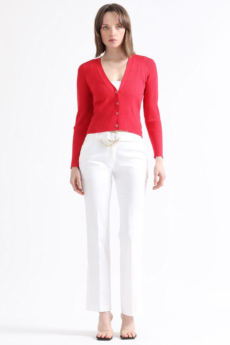 Cardigan Tejido Punto, Boton Fantasia, Rojo Liola-2