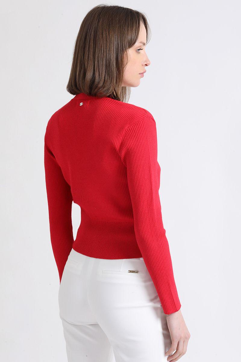 Cardigan Tejido Punto, Boton Fantasia, Rojo Liola-4