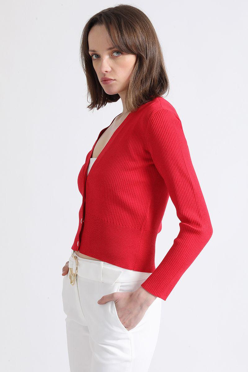 Cardigan Tejido Punto, Boton Fantasia, Rojo Liola-5