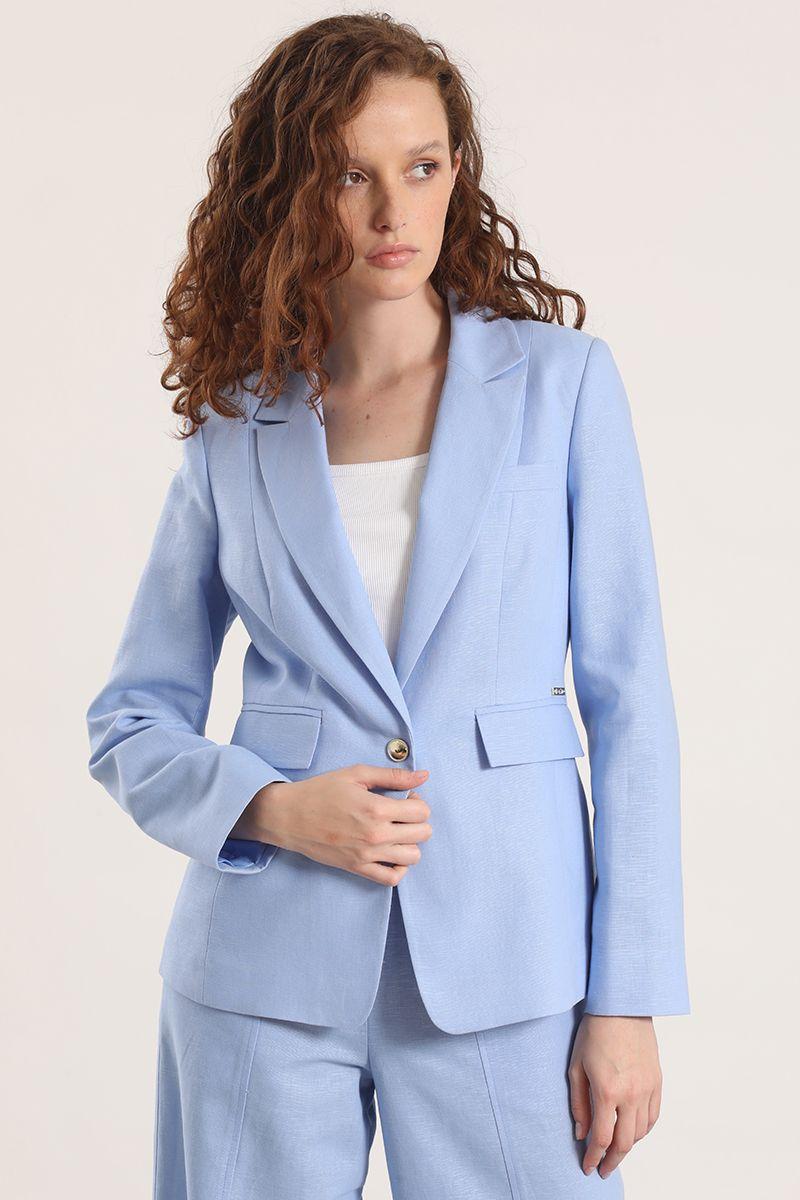 Blazer clásico lino Liola mujer celeste-0