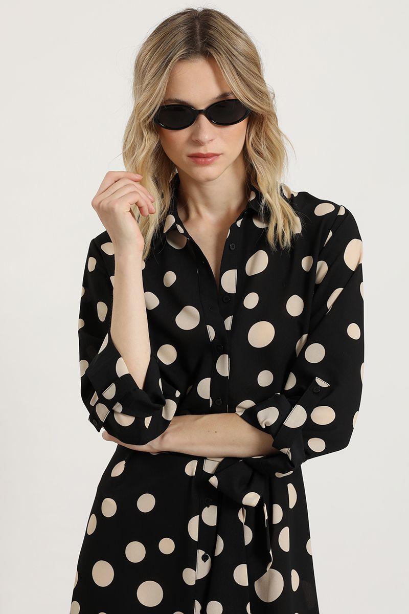 Vestido lunares con amarre, negro Liola-1