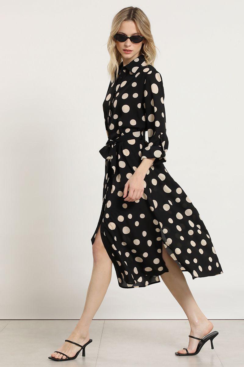 Vestido lunares con amarre, negro Liola-2