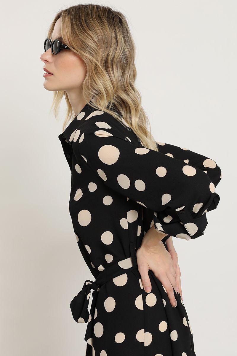 Vestido lunares con amarre, negro Liola-4